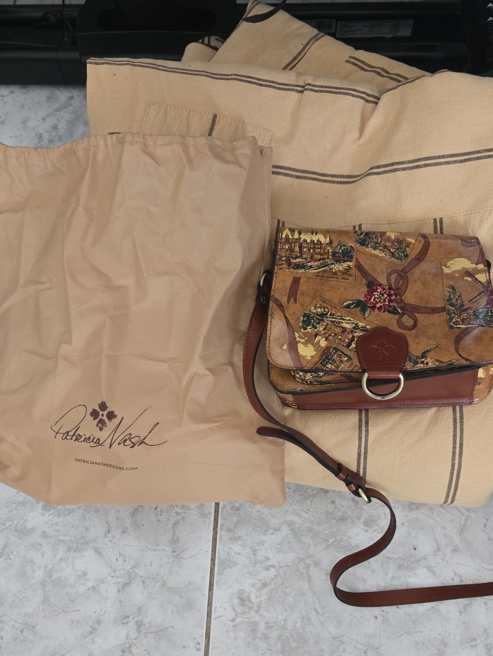 Patricia Nash Brown Map-Print Leather-Trim Crossbody
